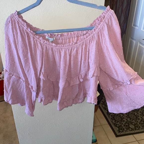 Lane  201 (Love Tree) Pink Off the Shoulder Crop Top Size Large - Picture 2 of 7